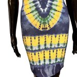 African Women Dashiki Blue and Yellow Stretchy Dress - Image 3