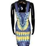 African Women Dashiki Blue and Yellow Stretchy Dress - Image 4
