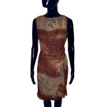 (Small) Abstract Print Women Bronzy Brown Wrapper Style Dress - Image 2