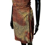 (Small) Abstract Print Women Bronzy Brown Wrapper Style Dress - Image 3