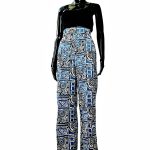 (Small) Tribal Print Turquoise and Black High Waste Women Pants - Image 2