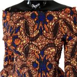 (Small) African Print Orange and Blue Bell Wrist Women Stretchy Blouse - Image 3
