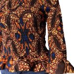 (Small) African Print Orange and Blue Bell Wrist Women Stretchy Blouse - Image 4