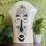 African Mask Beige And Black Large Home Decor Vase