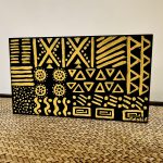 African Black and Yellow Tribal Print Wooden Block Painting