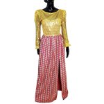 Gold Sequin and Pink African Print Formal Women Gown