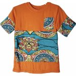 (Size 7) Orange Unisex Kids Shirt with Turquoise Ankara Print Detail