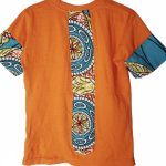 (Size 7) Orange Unisex Kids Shirt with Turquoise Ankara Print Detail - Image 4