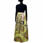 (2XL) African Print Women Yellow Flair Out Long Skirt