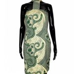 (Large) African Print Green and Beige Short Women Choker Dress - Image 2