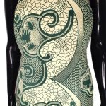 (Large) African Print Green and Beige Short Women Choker Dress - Image 3