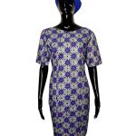 (Medium) Ankara Print Blue with Gold and Purple Detail Short Women Dress - Image 2
