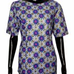 (Medium) Ankara Print Blue with Gold and Purple Detail Short Women Dress - Image 3