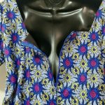 (Medium) Ankara Print Blue with Gold and Purple Detail Short Women Dress - Image 4