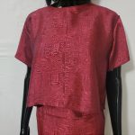 (Medium) Dark Hot Pink Tribal Designing Crop Top Blouse and Wrapper - Image 4
