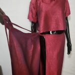 (Medium) Dark Hot Pink Tribal Designing Crop Top Blouse and Wrapper - Image 3