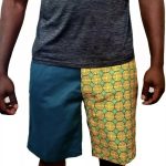 (XL) One Side African Print Men Yellow and Green Shorts