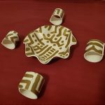 Burnt Mustard Color African Print Napkin Ring and Center Bowl