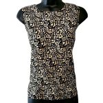 (Medium) Women Black and Beige Tribal Print Sleeveless Blouse