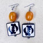 Ghana Adinkra Symbol Women Orange, Black, and White Earrings - Image 2