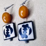 Ghana Adinkra Symbol Women Orange, Black, and White Earrings - Image 3
