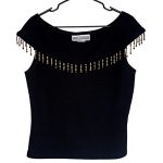 (Large) Black Slightly Off the Shoulder Beaded Blouse
