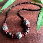 African Black & Maroon Beaded Ethnic Tribal Necklace Jewelry - Image 2