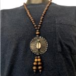 Wooden African Necklace W/ Circle Leather Pendant Ethnic Tribal Necklace Jewelry