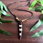 African Black & White Wooden Pendant  Ethnic Tribal Necklace Jewelry