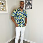 Men African Print Bowling Style Green, Blue, And Yellow Collar Shirt