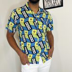 Men African Print Bowling Style Green, Blue, And Yellow Collar Shirt - Image 2