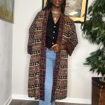 (One Size) Vintage Black & Burgundy Tribal Print Women Duster