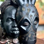 African Vintage Man & Giraffe Mesh Tribal Statue - Image 2