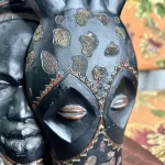 African Vintage Man & Giraffe Mesh Tribal Statue - Image 3