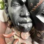 African Vintage Man & Giraffe Mesh Tribal Statue - Image 4