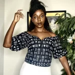 All of Africa Black and White Tribal Print Zip Up Blouse