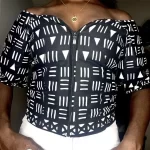 All of Africa Black and White Tribal Print Zip Up Blouse - Image 3