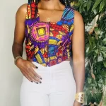 All of Africa Colorful African Print Women Square Collar Sleeveless Blouse
