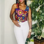 All of Africa Colorful African Print Women Square Collar Sleeveless Blouse - Image 2