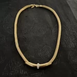 Gold Chain Women Choker Necklace with Diamonds Center - Image 2