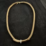 Gold Chain Women Choker Necklace with Diamonds Center