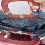 Blue & Yellow African Print Large Purse With Wooden Handles - Image 6