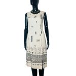 (Medium) Beige Abstract & African Design Women 90s Dress