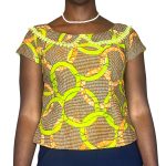 (XL) Ankara Print African Lime Green Circled Women Blouse