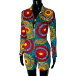 African Print Multicolor Stretchy Women Long Sleeve Short Romper/ Body Suit - Image 3