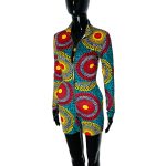 African Print Multicolor Stretchy Women Long Sleeve Short Romper/ Body Suit - Image 2