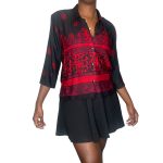 (Large) 90s Vintage Red & Black Women Abstract Print Blouse