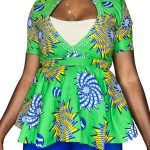 Green African Print Low V-Neck Flare Out Women Blouse ￼ - Image 2