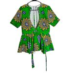 Green African Print Low V-Neck Flare Out Women Blouse ￼ - Image 3