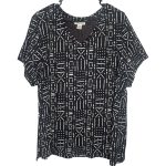 (3XL) African Woman Tribal Print Off Black and Ivory V-Neck T-Shirt. - Image 2
